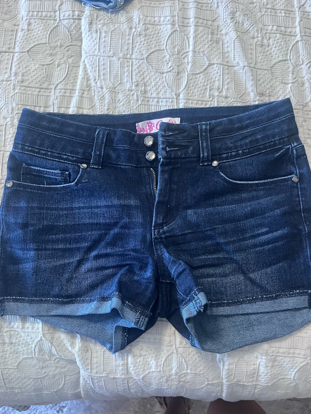 Candie's Dark Blue Denim Cuffed Jean Shorts